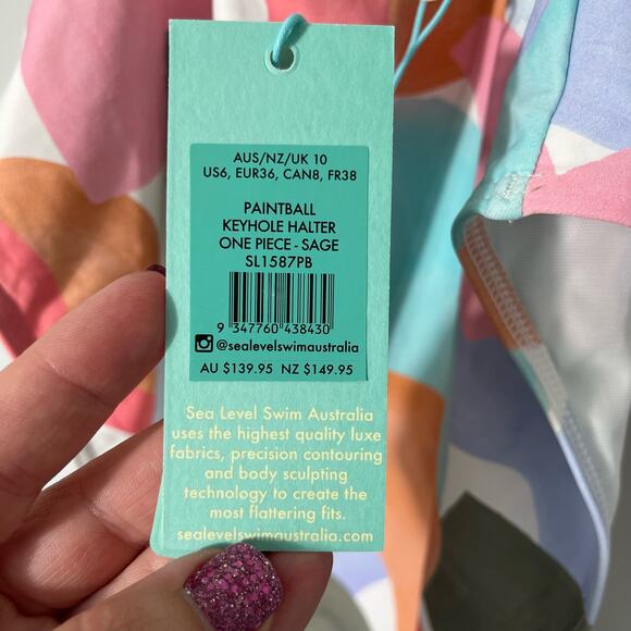 Sea Level women's tie neck keyhole halter one piece new size 6 multicolor - Picture 5 of 6